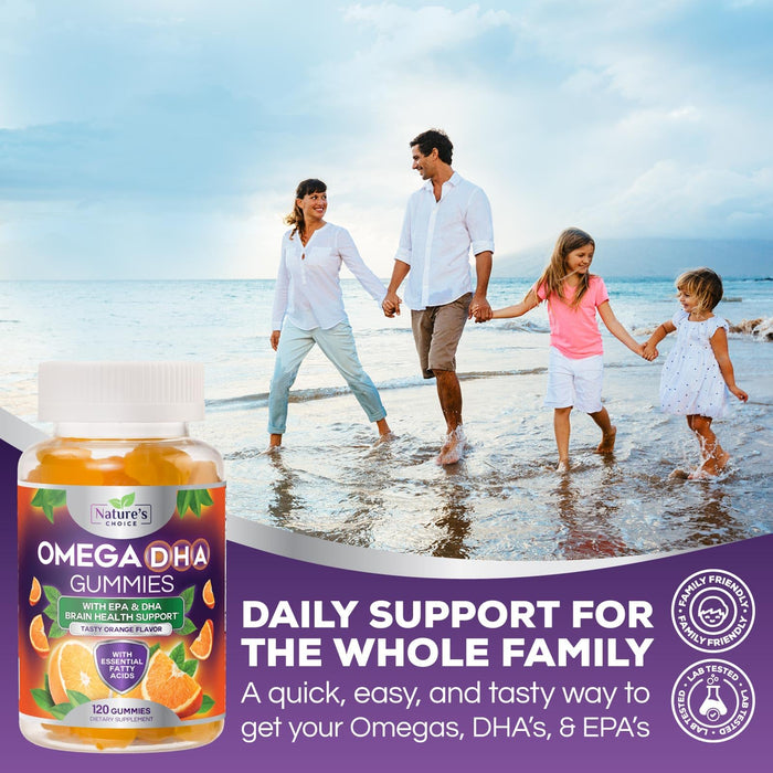 Omega 3 Fish Oil Gummies - Triple Strength Omega3 Gummy - DHA & EPA Fatty Acids for Heart Health, Joint & Brain Support, Nature's High Absorption Omega Fish Oil Supplement, Orange Flavor- 120 Gummies