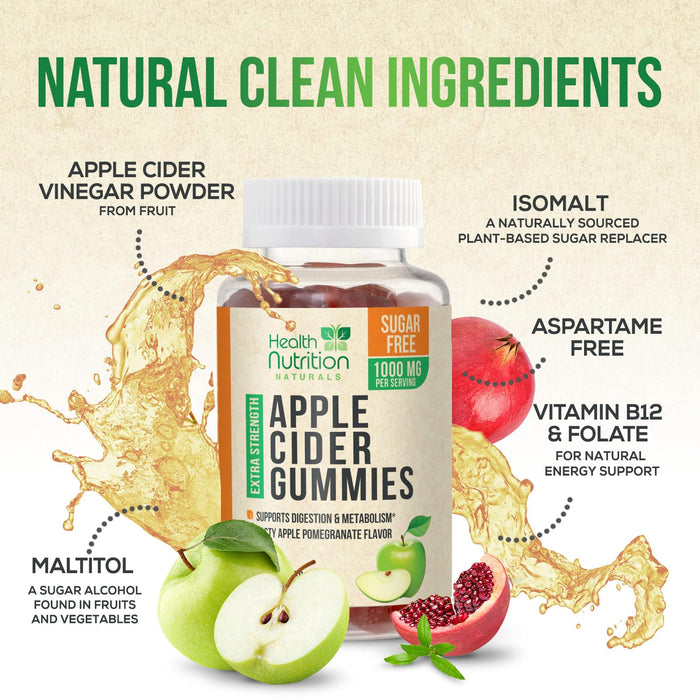 Apple Cider Vinegar Gummies - Sugar Free ACV Gummy Vitamins, Max Strength 1000mg, Supports Metabolism & Energy, Keto Friendly, Vitamin B12, Gelatin-Free, Gluten-Free, Vegan & Non-GMO - 120 Gummies