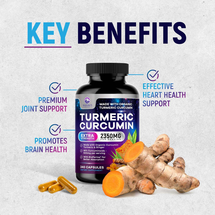 Turmeric Supplement Curcumin 2350mg - with Organic Ginger & Turmeric, BioPerine Black Pepper Extract 95% Curcuminoids - Advanced Absorption Antioxidant & Joint Immune Support - Vegan - 240 Capsules