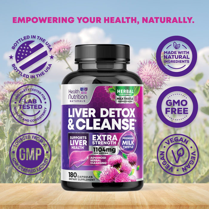 Gentle Liver Cleanse Detox & Repair Formula - Herbal Liver Support Supplement: Milk Thistle with Silymarin, Artichoke Extract, Dandelion, Beet, Chicory Root, & Turmeric for Liver Health - 180 Capsules