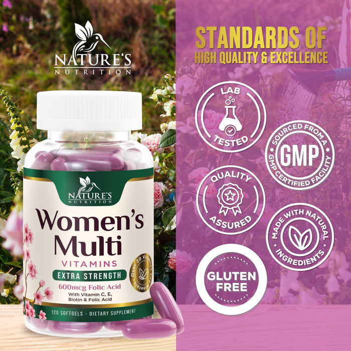 Multivitamin for Women with Iron, Calcium, Zinc, Vitamin A, C, D, E, & B Vitamins for Bone, Skin & Immune Health Support, Nature's Daily Womens Multivitamins for Women's Energy & Health, 120 Softgels