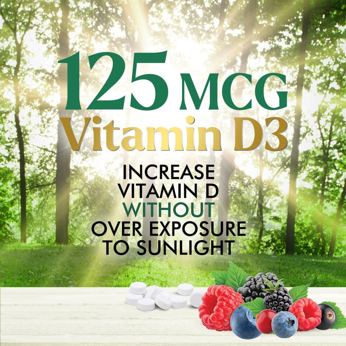Vitamin D3 5000 IU (125 mcg) Nature's Extra Strength Vitamin D Supplement Chewable for Immune Support Health - Bone, Teeth and Muscle Supplements - Sugar Free, Non-GMO, Gluten Free - 60 Count Tablets