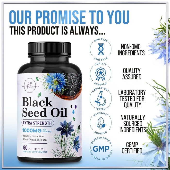 Black Seed Oil Softgels 1000mg - Premium Nigella Sativa Blackseed, Pure Natural Black Cumin Seed Oil & Antioxidant for Skin & Immune Support - Non GMO, Bottled in USA Supplement - 60 Softgels