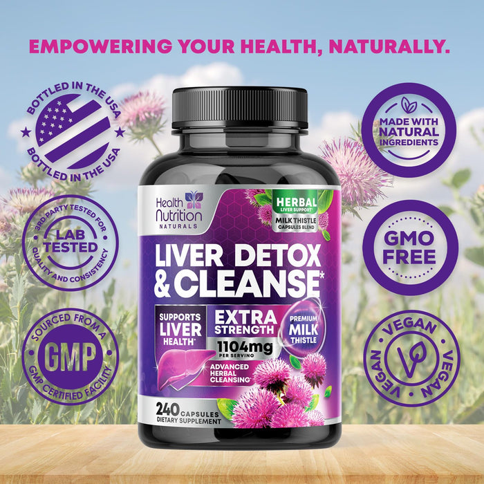 Gentle Liver Cleanse Detox & Repair Formula - Herbal Liver Support Supplement: Milk Thistle with Silymarin, Artichoke Extract, Dandelion, Beet, Chicory Root, & Turmeric for Liver Health - 240 Capsules