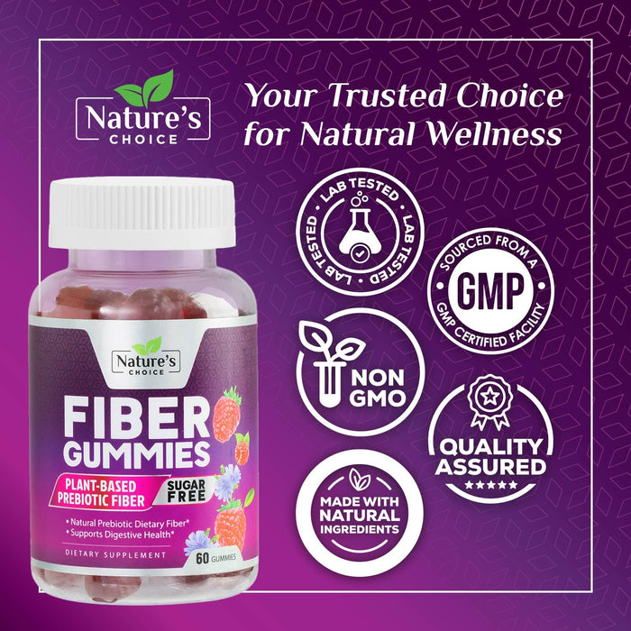 Fiber Gummies for Adults, Sugar Free Daily 4g Gummy Fiber Supplement, Prebiotic Gummy Digestive Health Support - Plant Based Soluble Chews, Prebiotics Supports Regularity & Digestion - 60 Gummies