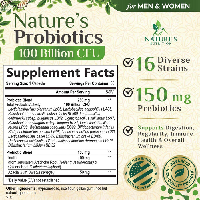 Probiotics for Women Capsules - 100 Billion CFU Prebiotics, Acidophilus Probiotics Supports Immune System Digestive Health, Supports Occasional Constipation & Bloating, Daily Supplement - 30 Capsules