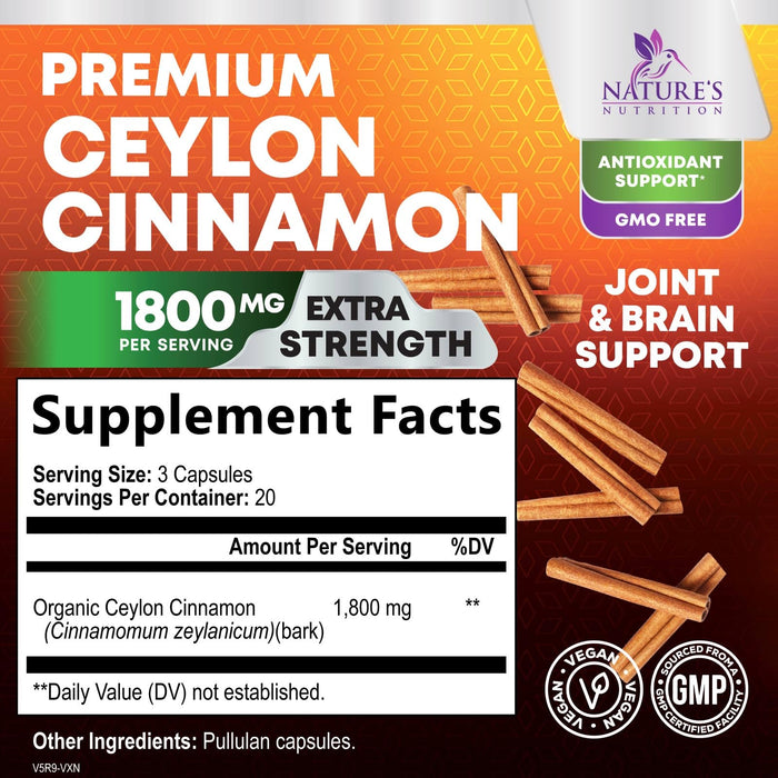 Organic Ceylon Cinnamon 1800mg – 60 Capsules