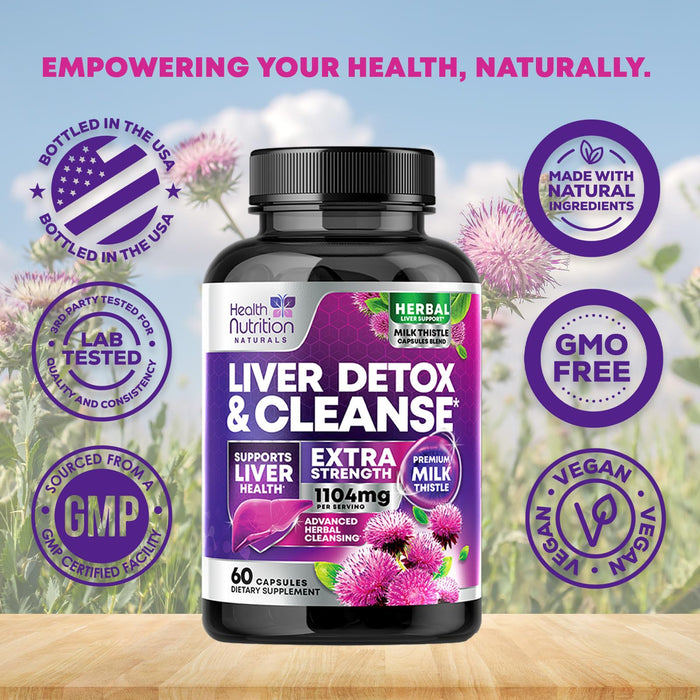 Gentle Liver Cleanse Detox & Repair Formula - Herbal Liver Support Supplement: Milk Thistle with Silymarin, Artichoke Extract, Dandelion, Beet, Chicory Root, & Turmeric for Liver Health - 60 Capsules
