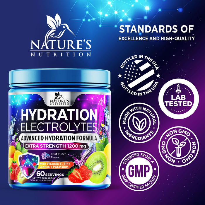 Hydration Replenisher Daily Electrolyte Drink Mix – Hydration Powder for Rapid Hydration with 6 Electrolytes & Minerals, Zero Sugar, Keto, Vegan, Non-GMO & Sugar-Free Electrolyte Powder - 60 Servings