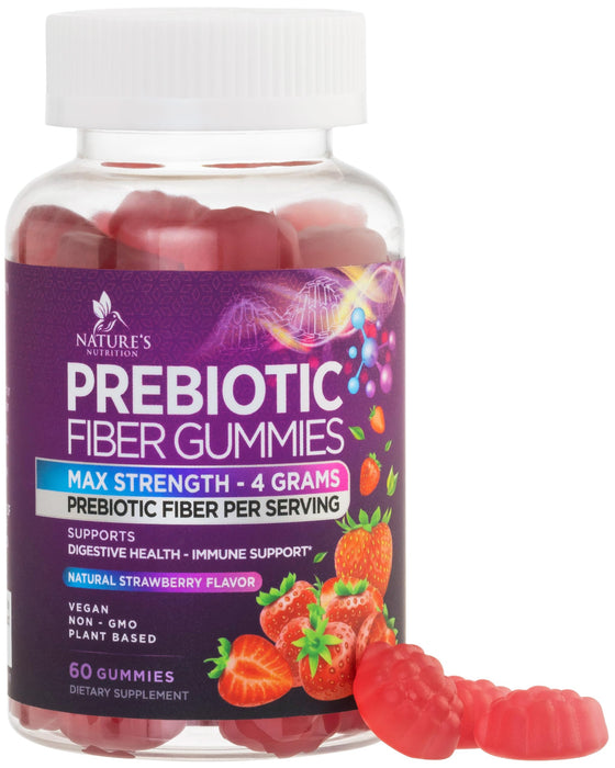 Fiber Gummies for Adults, Daily 4g Gummy Fiber Supplement, Prebiotic Gummy Digestive Health Support - Plant Based Soluble Fiber Chews, Prebiotics Supports Regularity & Digestion Non-GMO - 60 Gummies