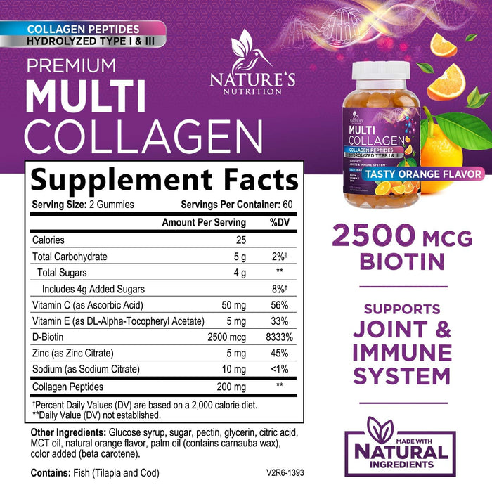 Collagen Gummies for Women with Vitamin C, Zinc & Biotin - Hydrolyzed Protein Type 1 & 3 Multi Collagen Peptides Supplement - Support for Hair, Skin, Nails & Joints, Gluten Free Complex - 120 Gummies