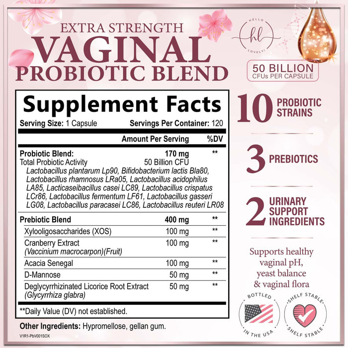 Vaginal Probiotics for Women - Vaginal PH Flora Feminine Health Balance Support - 50 Billion CFU Per Capsule, Odor Digestive Immune Support - Womens Probiotics Supplement with Cranberry - 120 Capsules