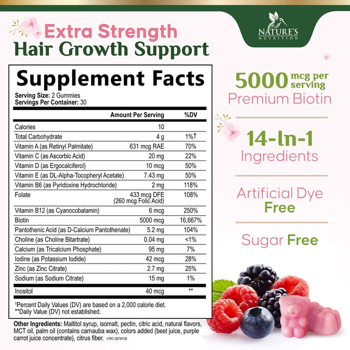 Hair Vitamins Gummies with Biotin 5000 mcg – 60 Gummies
