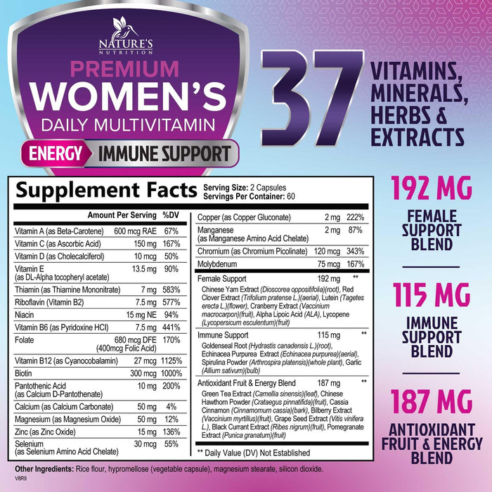 Multivitamin for Women with Vitamins A, C, D, E, B6, B12, Zinc, Calcium & Magnesium, Womens Daily Multi Vitamin Multimineral Supplement for Bone Health, Energy & Immune Support, Non-GMO - 120 Capsules