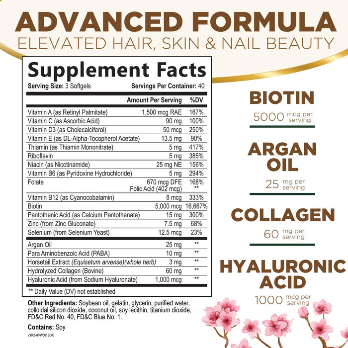 Hair Vitamins Biotin 5000 mcg Collagen for Hair Skin and Nails Vitamin Nature's – 120 Softgels
