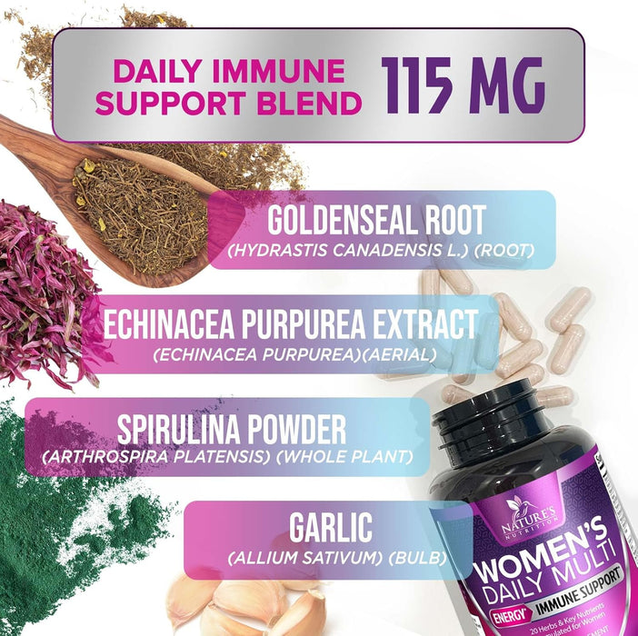 Multivitamin for Women with Vitamins A, C, D, E, B6, B12, Zinc, Calcium & Magnesium, Womens Daily Multi Vitamin Multimineral Supplement for Bone Health, Energy & Immune Support, Non-GMO - 60 Capsules