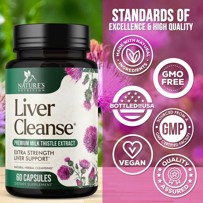 Liver Cleanse Detox & Repair Formula - Herbal Liver Support Supplement with Milk Thistle with Silymarin, Artichoke Extract, Dandelion, Beet, Chicory Root, & Turmeric for Liver Health - 60 Capsules