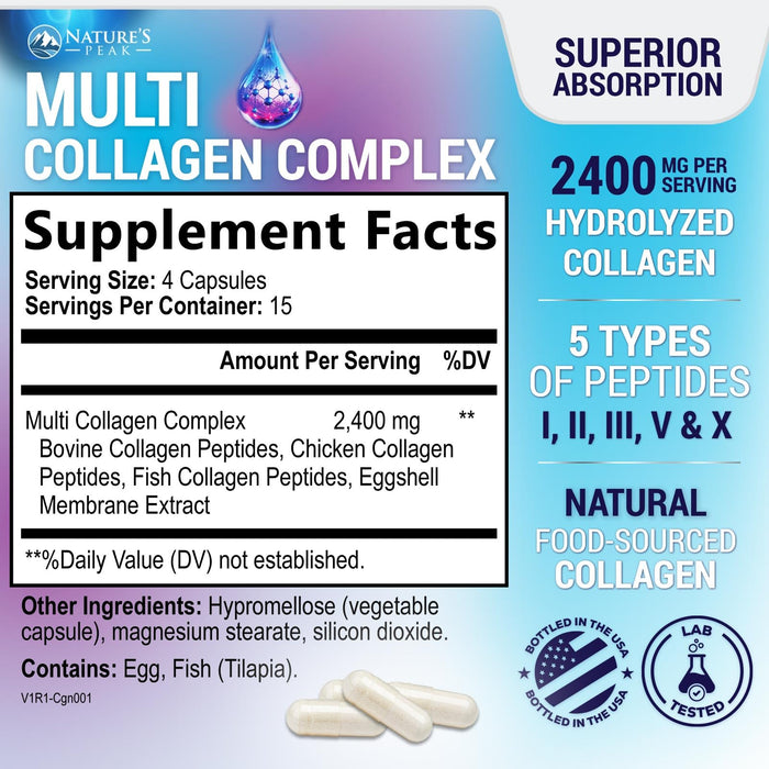 Multi Collagen Peptides for Hair – 60 Capsules