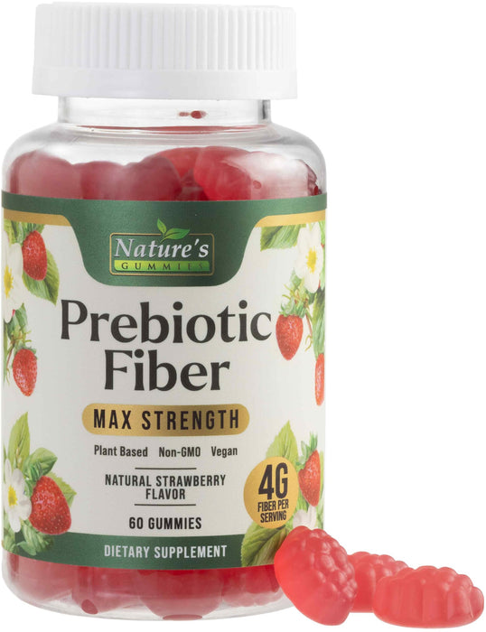 Fiber Gummies for Digestive Health & Regularity Support, Fiber 4g Gummy for Adults, Daily Prebiotic Supplements Blend, Natural Prebiotics Extra Strength Gummy, Added Fruit Flavor - 60 Gummies
