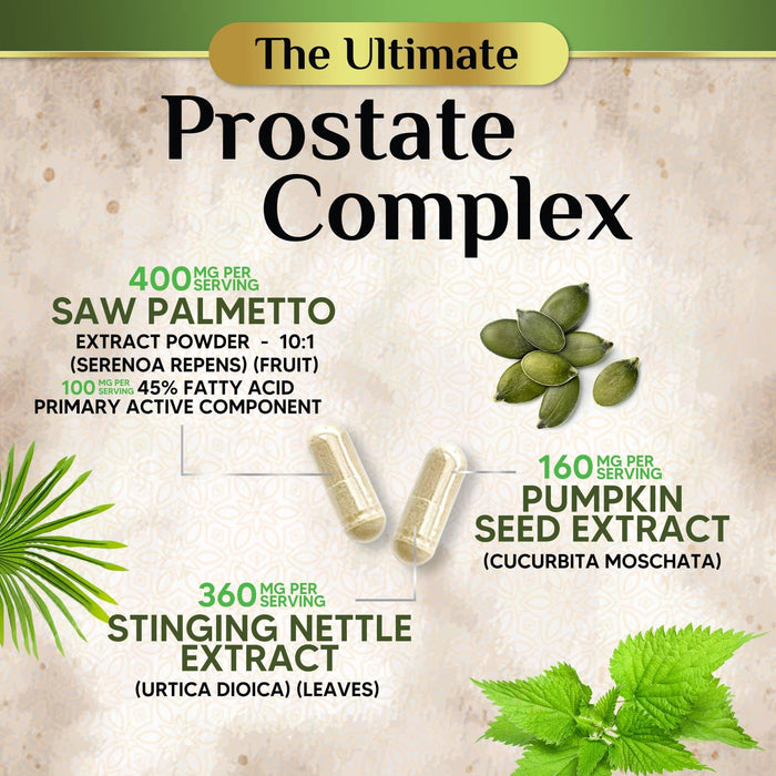 Saw Palmetto for Men Prostate Supplement - Potent 3X Formula with Stinging Nettle + Pumpkin Seed Extract for Men's Health, Herbal Prostate Supplement for Urinary Support, Bottled in USA, 120 Capsules