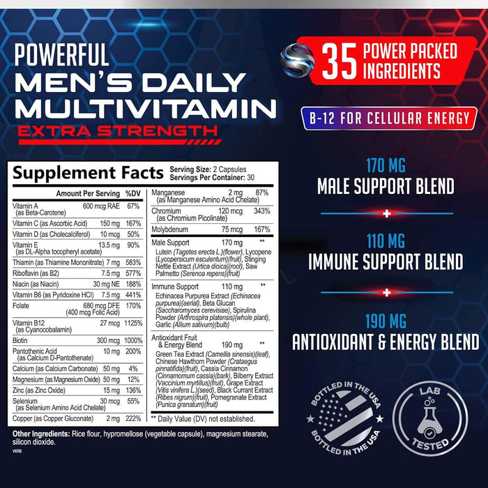 Multivitamin for Men - Vitamin A, C, D, E, Zinc, Calcium, Multivitamins for Immune Health Support, Vitamin B12, Menâ€™s Daily Multivitamin Supplement Capsules, Non-GMO Mens Multi Vitamins - 60 Capsules