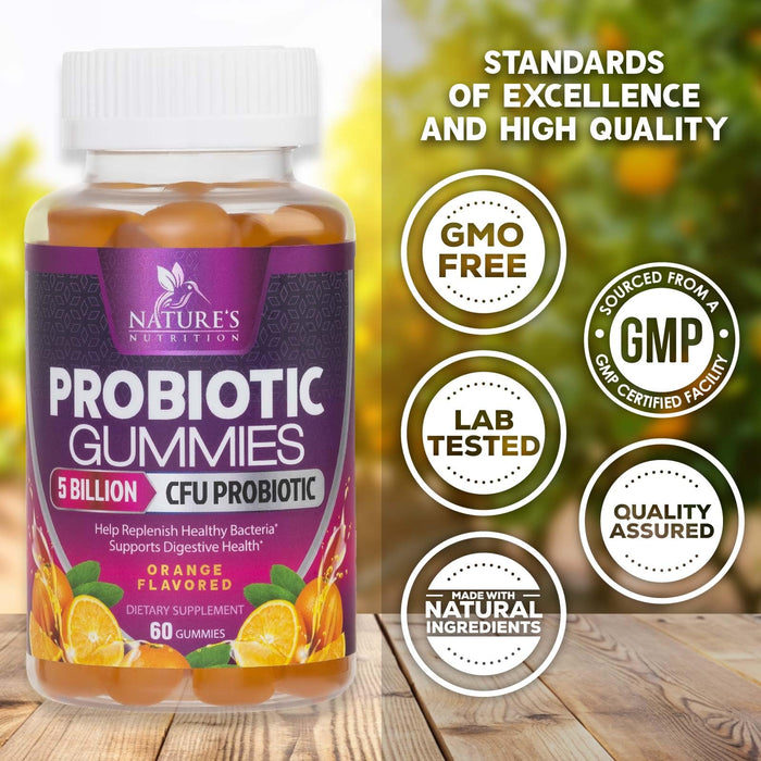 Probiotic Gummies for Women & Men's Digestive Health, 5 Billion CFU, Best Daily Probiotics Gummy for Vaginal, Immune Support & Gut Health, Supports Occasional Constipation Gas & Bloating, 60 Gummies