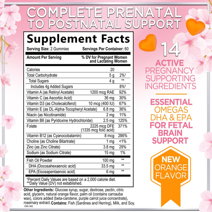 Prenatal Vitamins for Women with DHA & Folic Acid - Best Prenatal Multivitamin Gummies for Women, Brain Development Support, Folate, Vitamin C, D3 & B12, Pre Natal Pregnancy Supplement - 120 Gummies