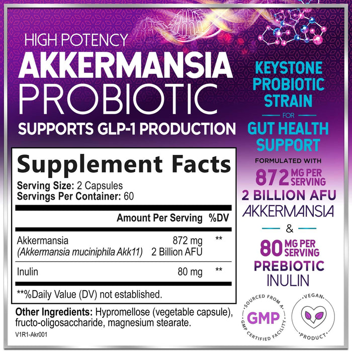 Akkermansia Probiotic with Prebiotic Fiber – 120 Capsules