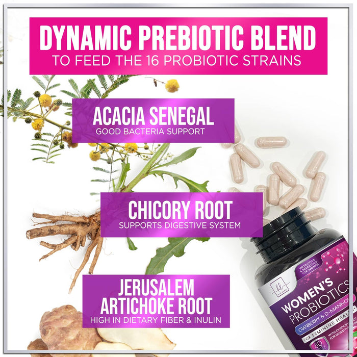 Probiotics for Women - 60 Billion CFU & 16 Strains for pH Balance, Vaginal & Digestive Support, Women's Probiotic with Cranberry for Gut Health, Urinary & Immune Support, Shelf Stable - 120 Capsules
