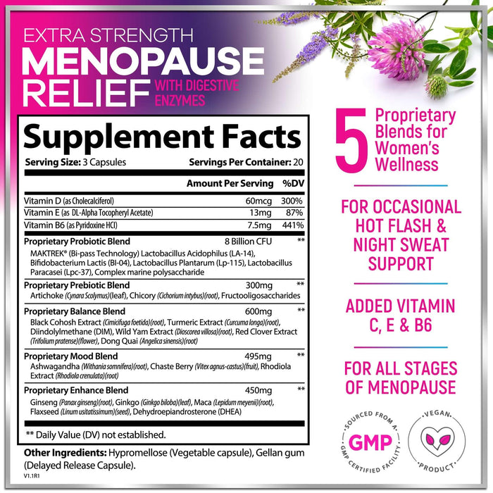 Menopause Supplements for Women - 8 Billion CFU Probiotics, Hot Flash, Night Sweats & Menopause Relief Probiotic for Vaginal, Digestive Health & Immune Support with Black Cohosh - 60 Capsules