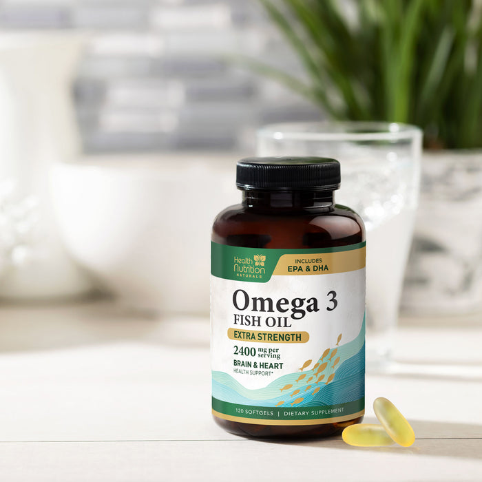 Omega 3 Fish Oil Triple Strength 1200 mg, Omega-3 Supplements, Natural Brain Heart Health & Immune Support - Fatty Acids with EPA & DHA - Wild Caught Purified Fish Oil Supplement - 120 Softgels