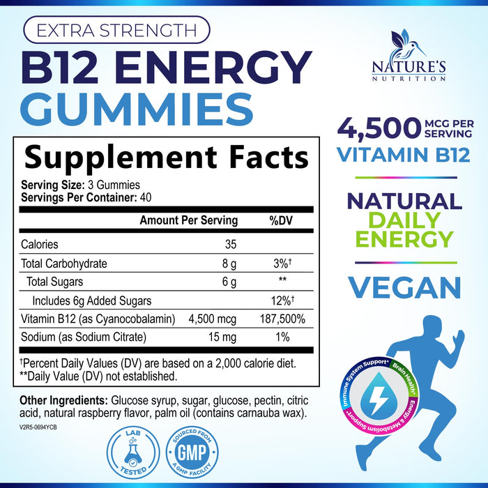 B-12 Vitamin Energy Gummies – 4500mcg – 120 Count