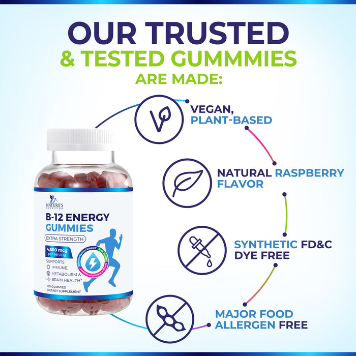 B-12 Vitamin Energy Gummies – 4500mcg – 120 Count