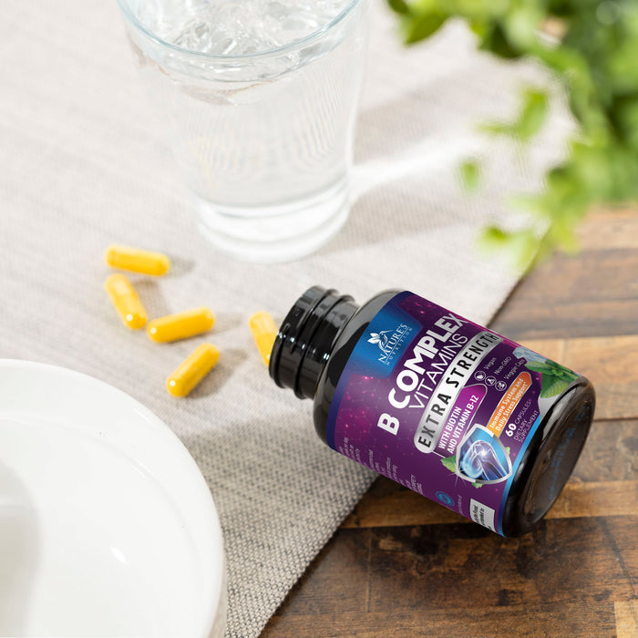 B Complex Vitamins Capsules with Vitamin B6 B12 B100 C Biotin Folate & Folic Acid - Supplement for Heart, Brain, & Nerve Support - Super Complete B-Complex for Immune & Energy Support - 60 Capsules